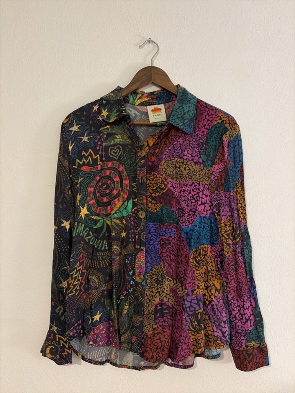 Farm Rio Amazonia Patchwork Print Button-Up Shirt